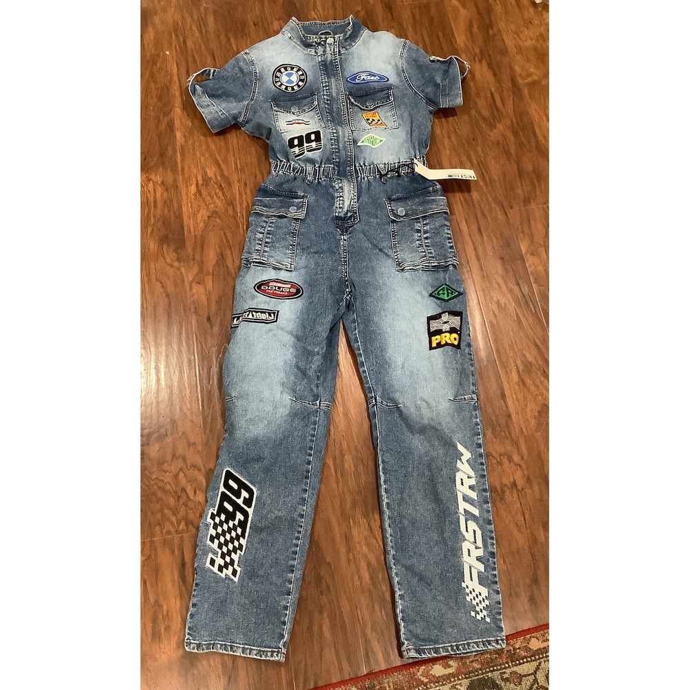 First Row  Denim Overalls ALL OVER PATCHES Retail $95.00